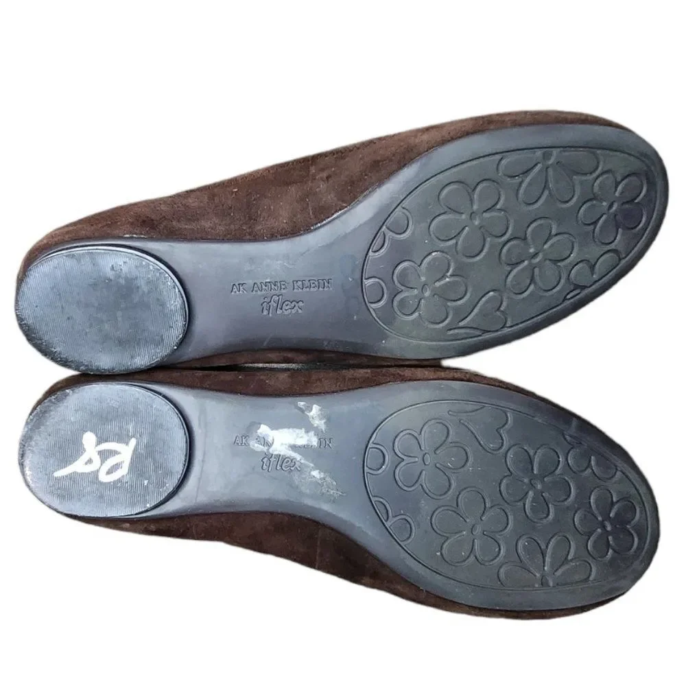 AK Anne Klein iFlex AKPIERRE Ballet Flats Shoes Suede Leather Brown Gold 6